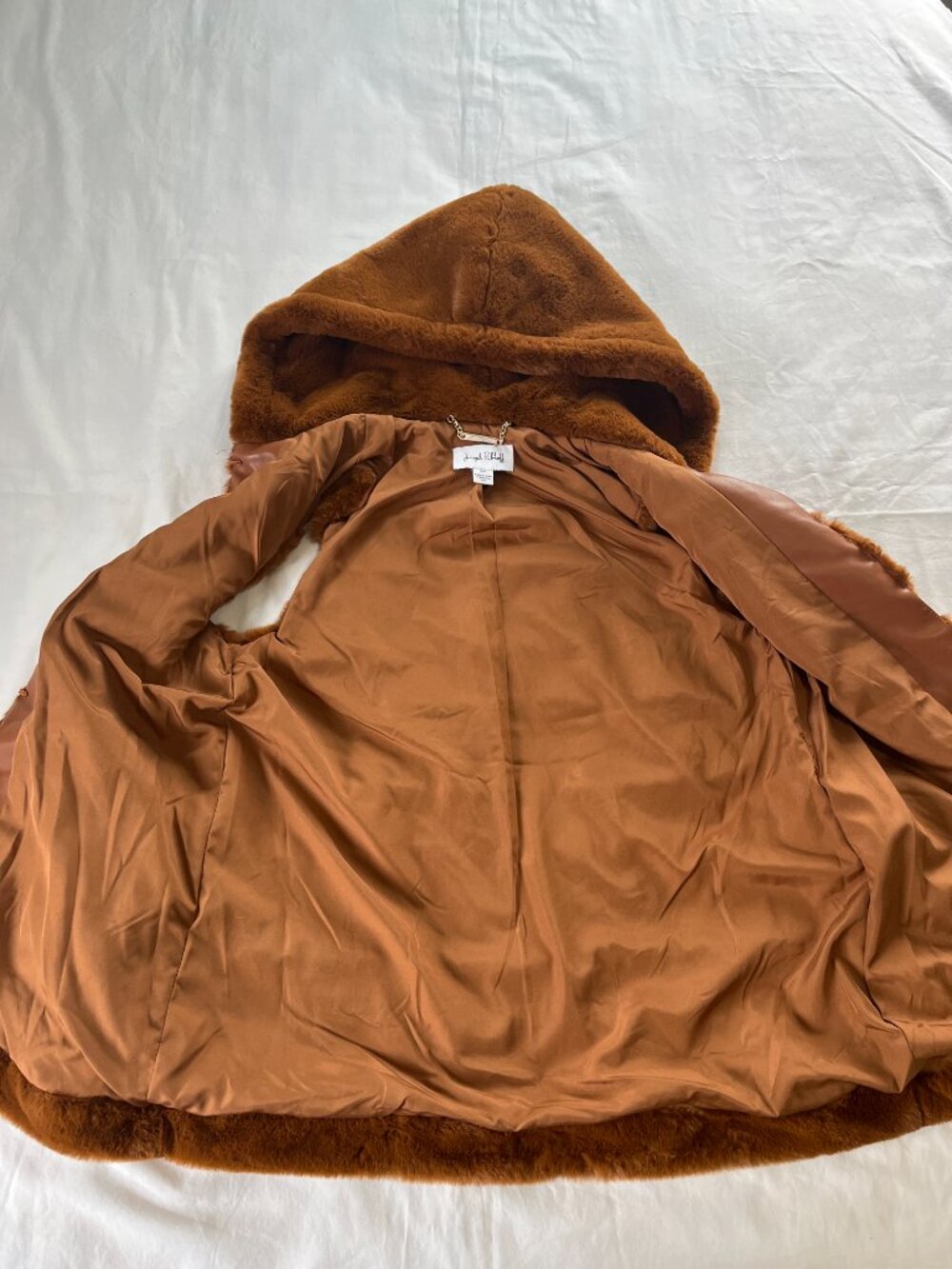 Joseph Ribkoff Maple Brown Faux Fur Hooded Vest - Picture 3 of 9